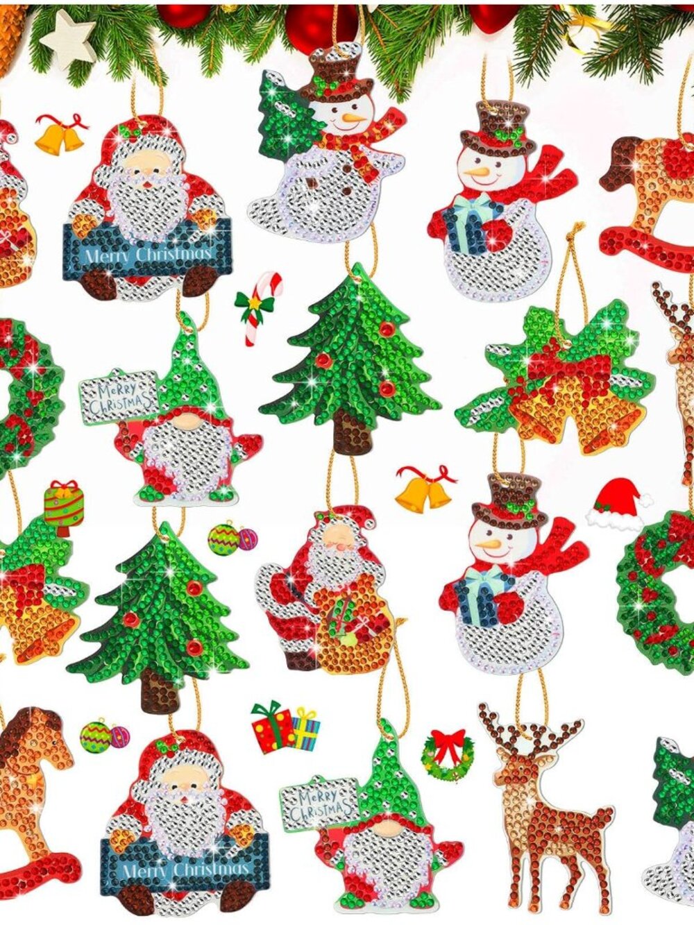 20 Pcs Diamond Art Christmas Ornament 5D DIY Christmas Diamond Painting Keychain